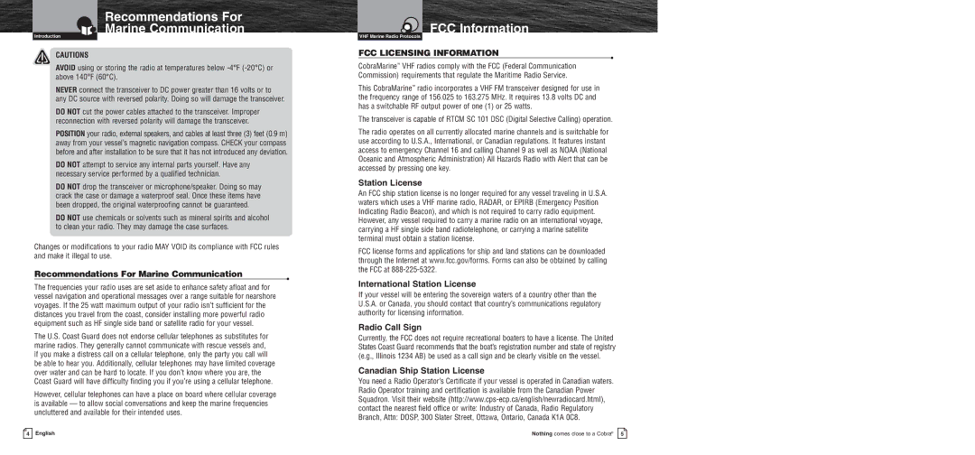 Cobra Electronics MR F75 owner manual FCC Information 