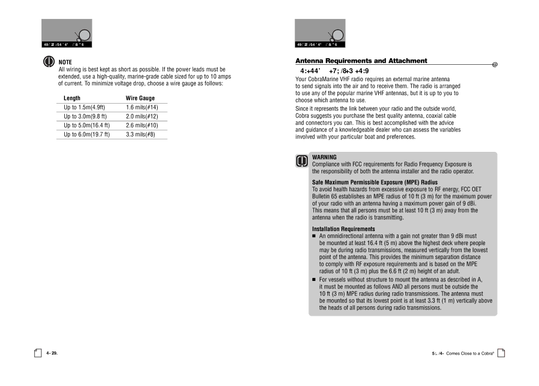 Cobra Electronics MR F80B-D owner manual Antenna Requirements and Attachment, Length Wire Gauge, Installation Requirements 