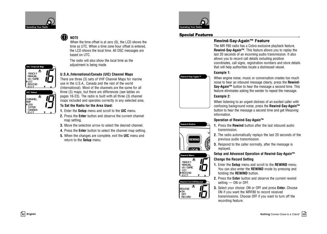 Cobra Electronics MR F80B-D owner manual Special Features Rewind-Say-Again Feature 