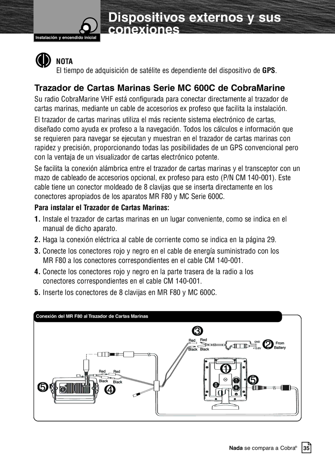 Cobra Electronics MR F80B warranty Trazador de Cartas Marinas Serie MC 600C de CobraMarine 