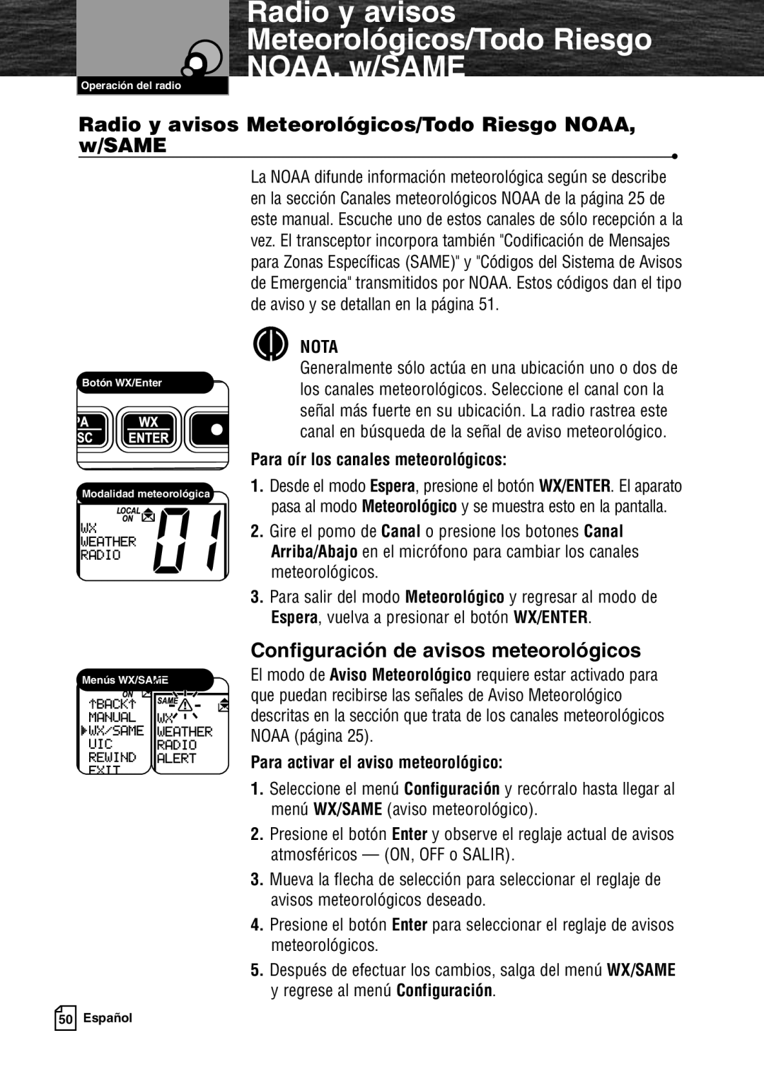 Cobra Electronics MR F80B Radio y avisos Meteorológicos/Todo Riesgo NOAA, w/SAME, Configuración de avisos meteorológicos 