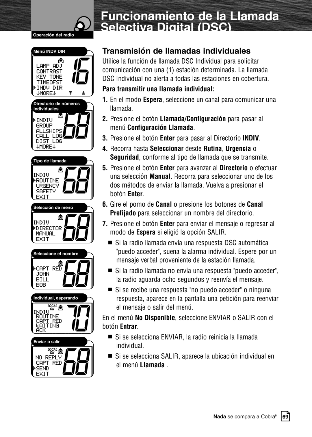 Cobra Electronics MR F80B warranty Transmisión de llamadas individuales, Para transmitir una llamada individual 