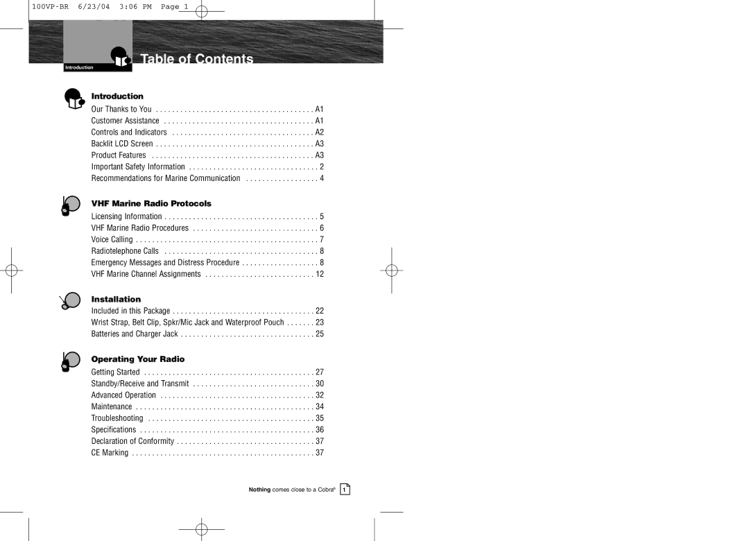 Cobra Electronics MR HH100 VP EU owner manual Table of Contents 