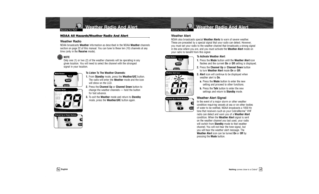 Cobra Electronics MR HH100 VP owner manual Noaa All Hazards/Weather Radio And Alert, Weather Alert Signal 