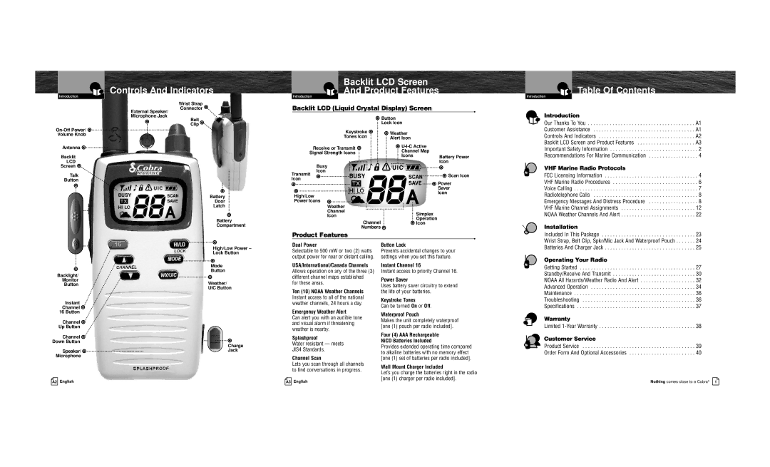 Cobra Electronics MR HH100 VP owner manual Controls And Indicators Backlit LCD Screen Product Features 