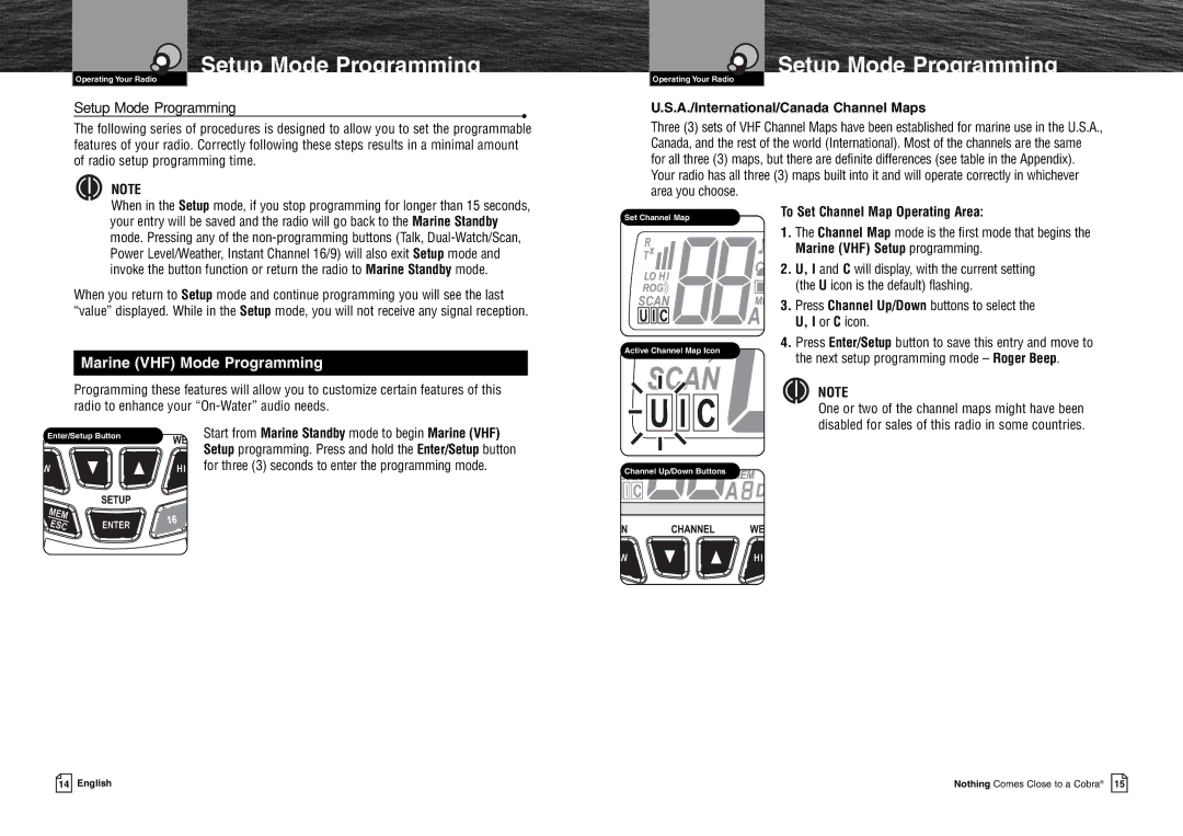 Cobra Electronics MR HH125 owner manual Setup Mode Programming 