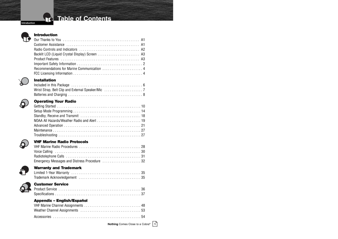 Cobra Electronics MR HH125 owner manual Table of Contents 