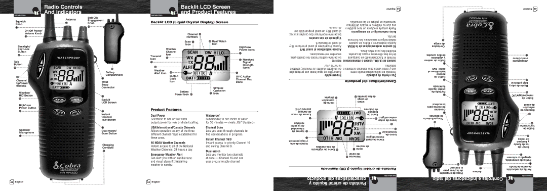 Cobra Electronics MR HH300 VP warranty Radio del indicadores e Controles, Backlit LCD Liquid Crystal Display Screen 