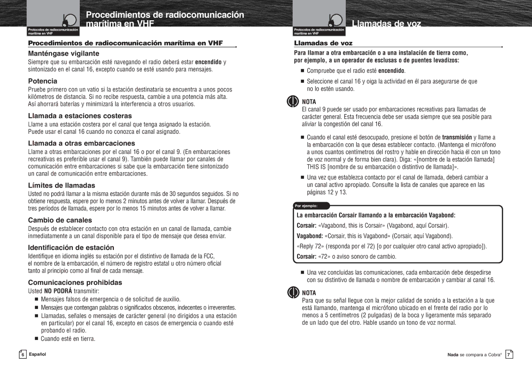 Cobra Electronics MR HH300 VP warranty Procedimientos de radiocomunicación 