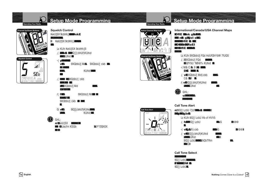 Cobra Electronics MR HH330 FLT EU To Set Squelch Control, International/Canada/USA Channel Maps, Call Tone Alert 