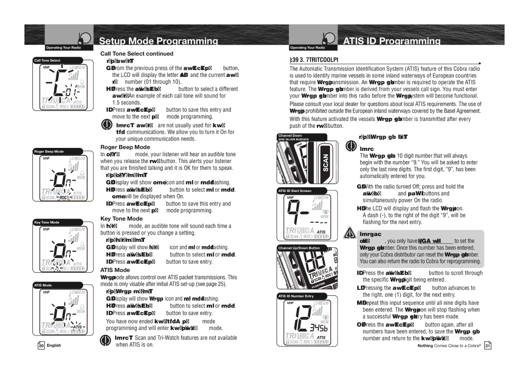 Cobra Electronics MR HH330 FLT EU owner manual Atis ID Programming 