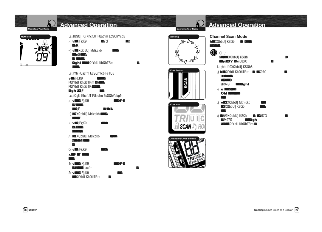 Cobra Electronics MR HH330 FLT EU Channel Scan Mode, To Recall a Stored Memory Location, To Exit Memory Location Mode 