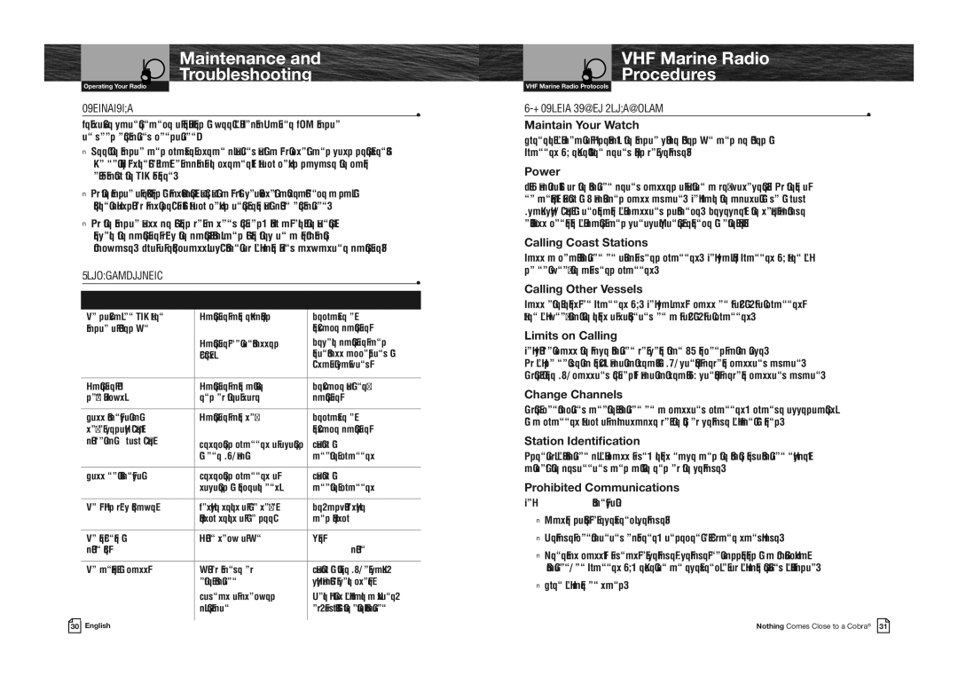 Cobra Electronics MR HH330 FLT EU owner manual Maintenance and Troubleshooting VHF Marine Radio Procedures 