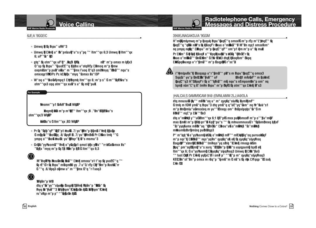 Cobra Electronics MR HH330 FLT EU Voice Calling, Radiotelephone Calls, Emergency Messages and Distress Procedure 