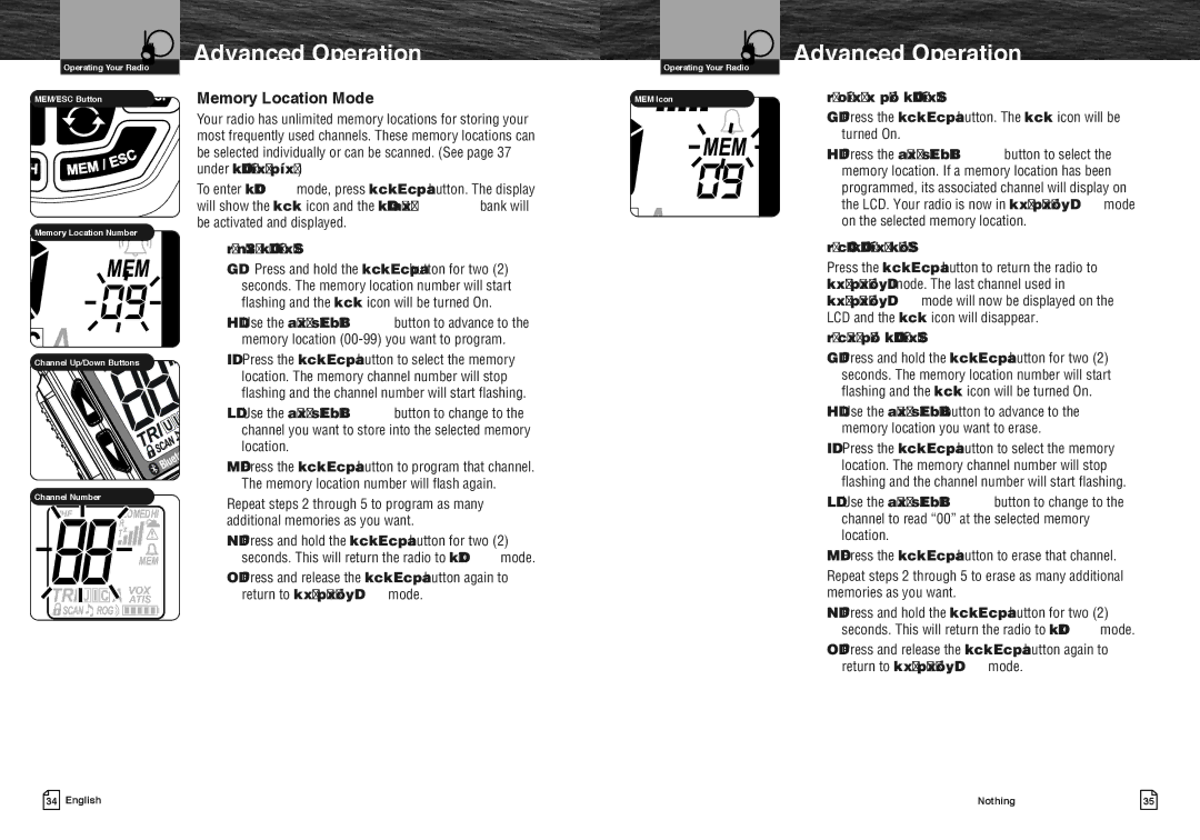 Cobra Electronics MR HH475 Memory Location Mode, To Program Memory Locations, To Recall a Stored Memory Location 