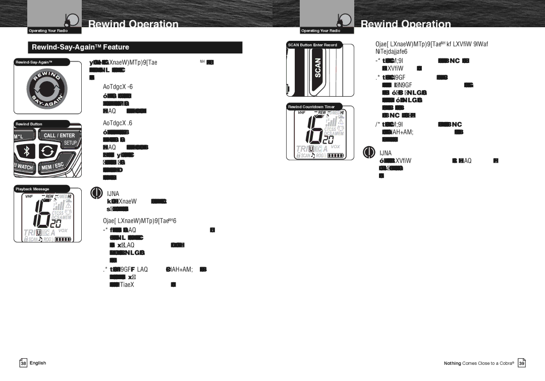 Cobra Electronics MR HH475 owner manual Rewind Operation, Using Rewind-Say-AgainTMto Record Audio Transmission, Example 