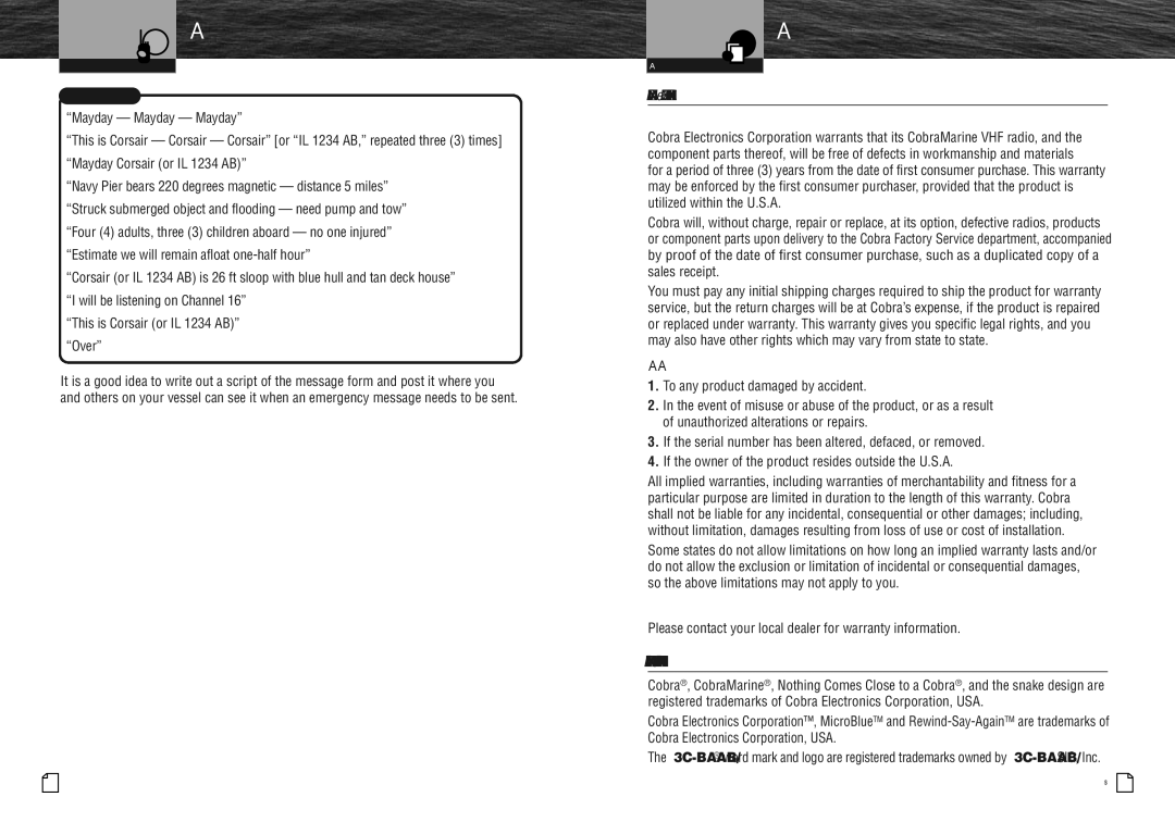 Cobra Electronics MR HH475 owner manual Warranty and Trademark Acknowledgement, For Products Purchased In The U.S.A 