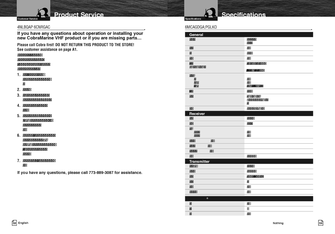 Cobra Electronics MR HH475 owner manual Product Service, Specifications 