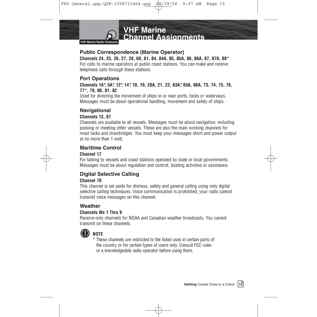 Cobra Electronics Mrf 80b Public Correspondence Marine Operator, Port Operations, Navigational, Maritime Control, Weather 