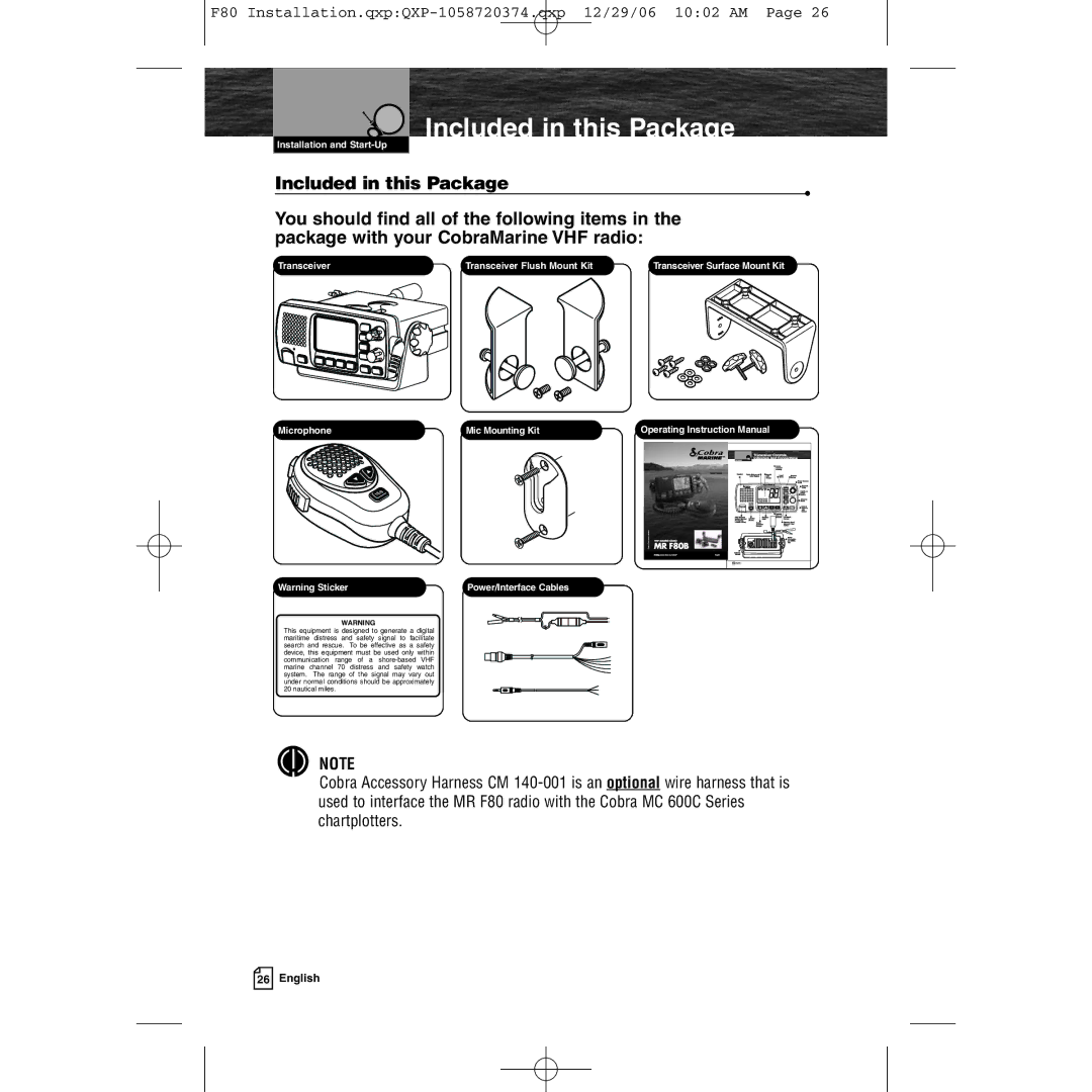 Cobra Electronics Mrf 80b owner manual Included in this Package 