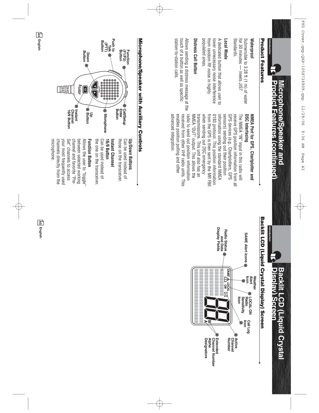 Cobra Electronics Mrf 80b owner manual Microphone/Speaker, Backlit LCD Liquid Crystal Display Screen 