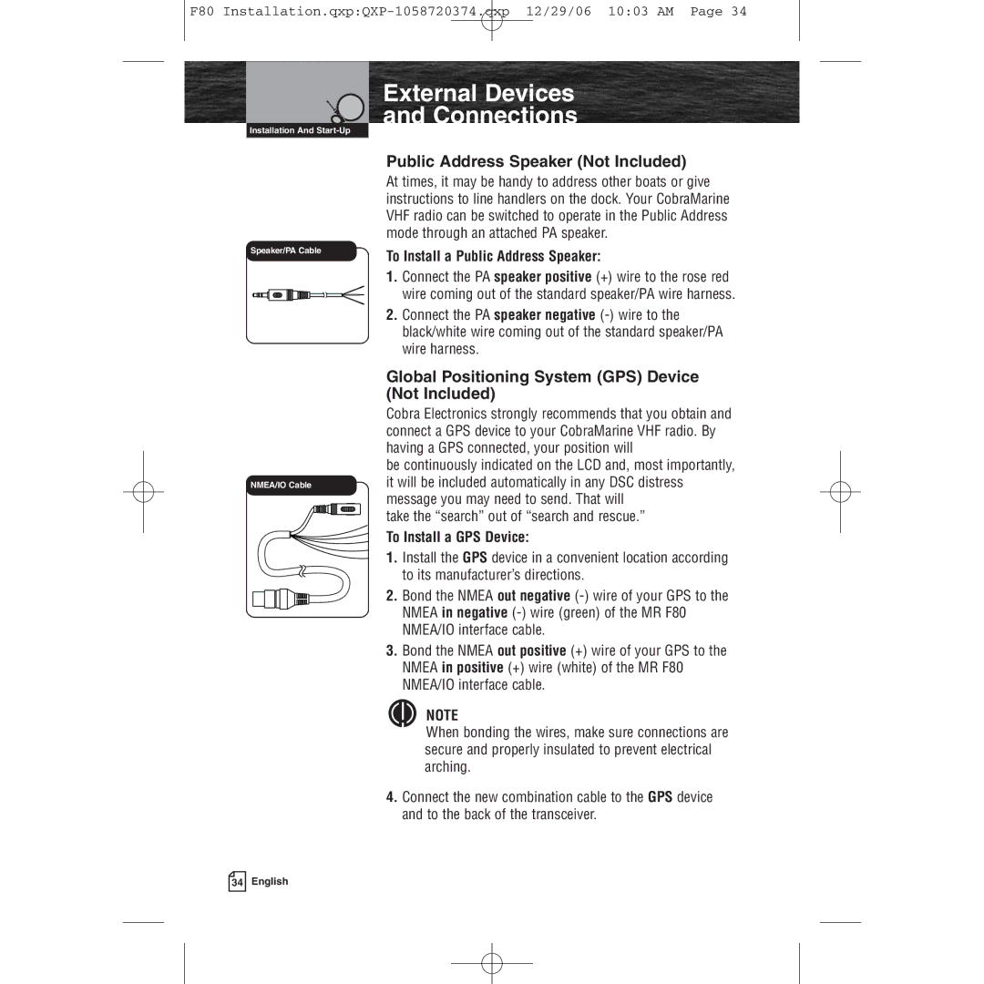 Cobra Electronics Mrf 80b External Devices Connections, Public Address Speaker Not Included, To Install a GPS Device 