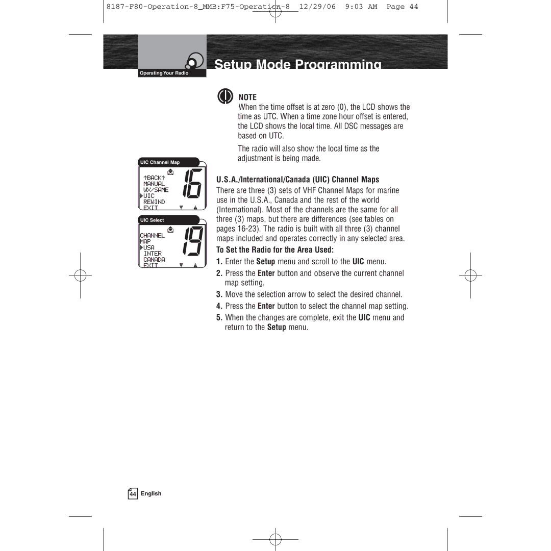 Cobra Electronics Mrf 80b owner manual A./International/Canada UIC Channel Maps, To Set the Radio for the Area Used 