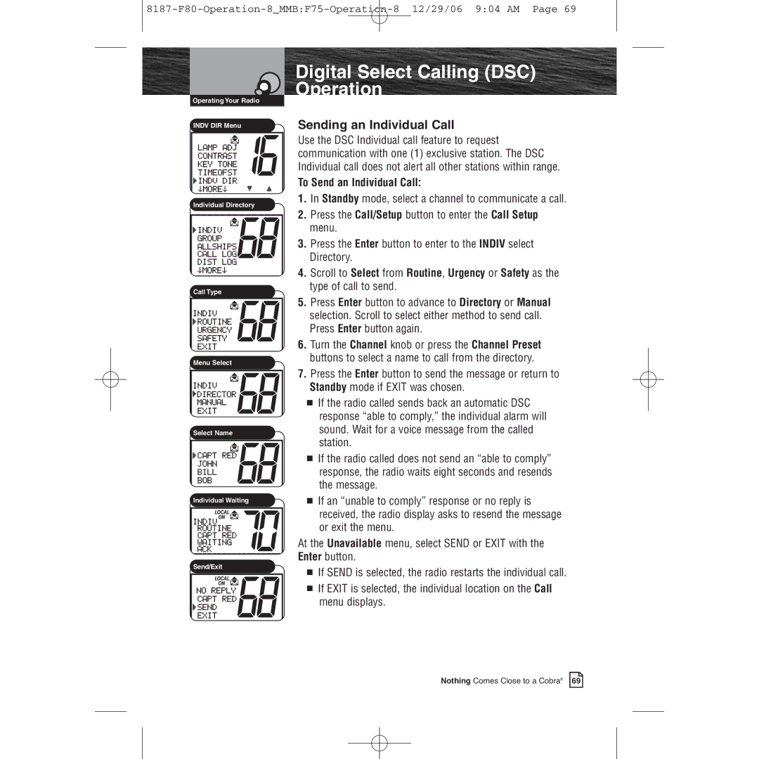 Cobra Electronics Mrf 80b owner manual Sending an Individual Call, To Send an Individual Call 