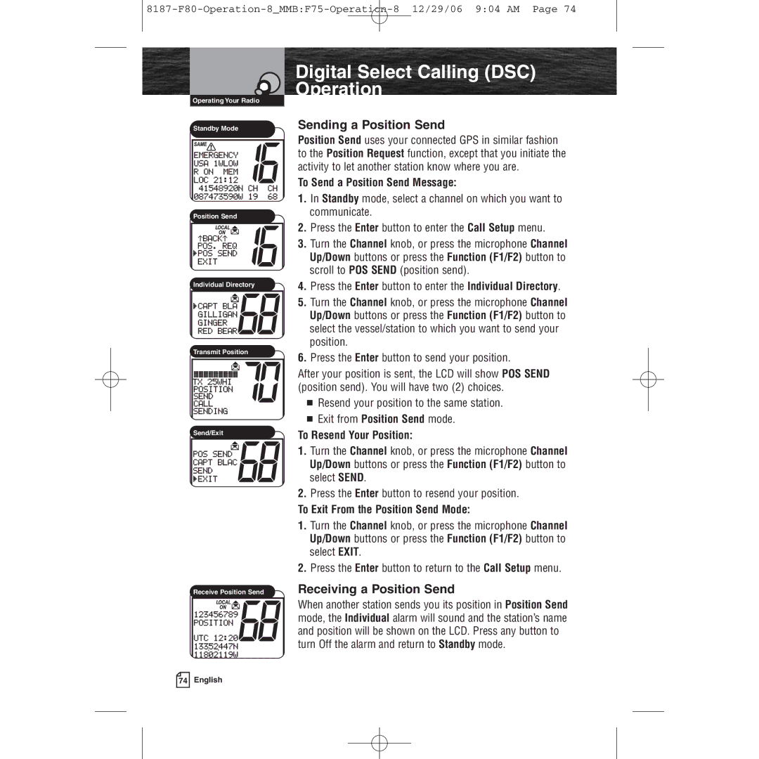 Cobra Electronics Mrf 80b owner manual Sending a Position Send, Receiving a Position Send, To Send a Position Send Message 