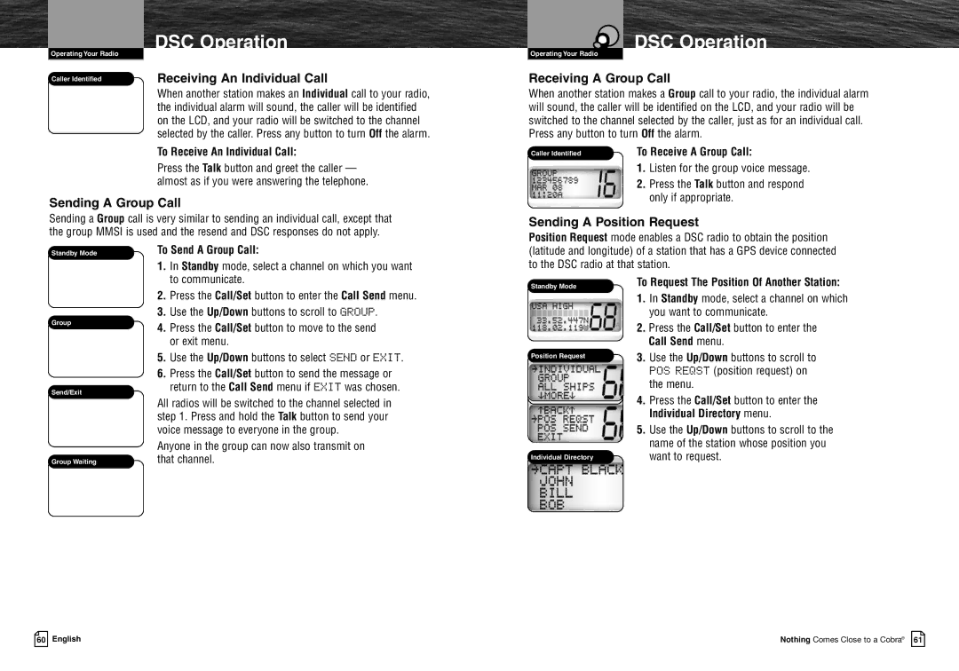 Cobra Electronics MRF45 owner manual Receiving An Individual Call, Receiving a Group Call, Sending a Group Call 