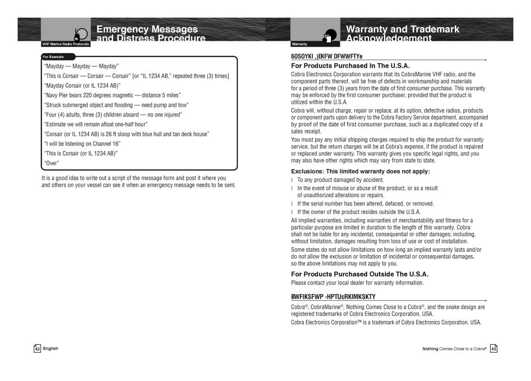 Cobra Electronics MRHH350FLT owner manual Warranty and Trademark Acknowledgement, For Products Purchased In The U.S.A 