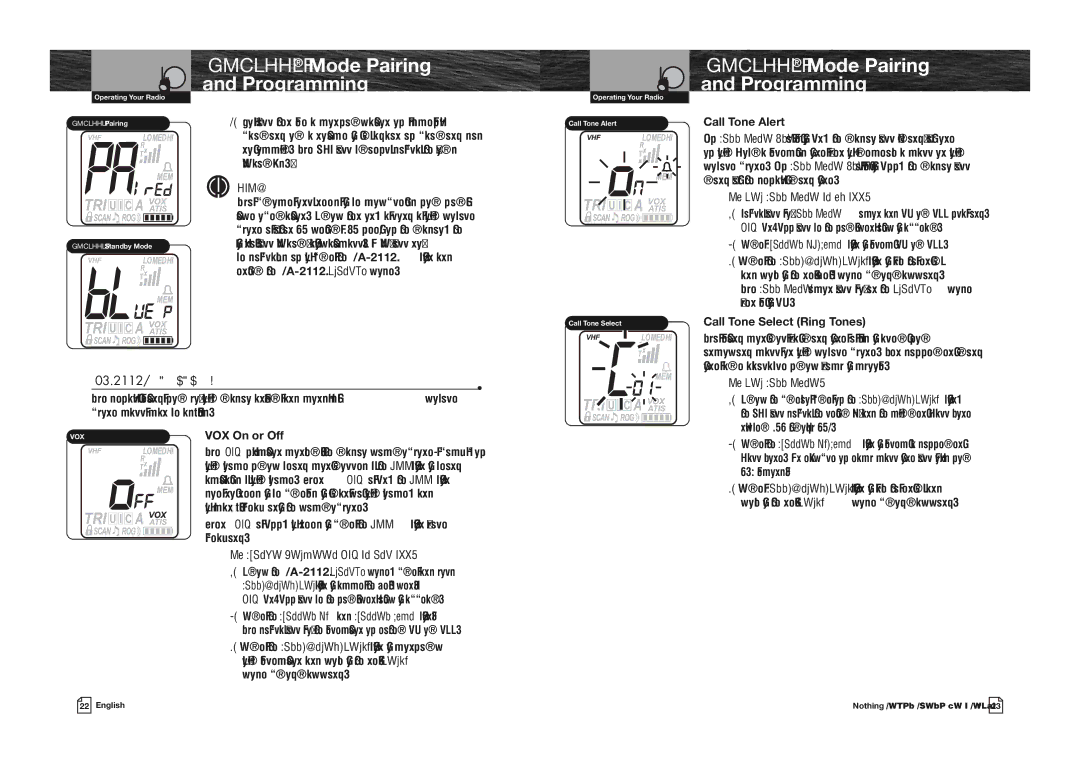 Cobra Electronics MRHH475FLTBTEU Bluetooth Mode Pairing and Programming, Bluetooth Mode Programming, VOX On or Off 