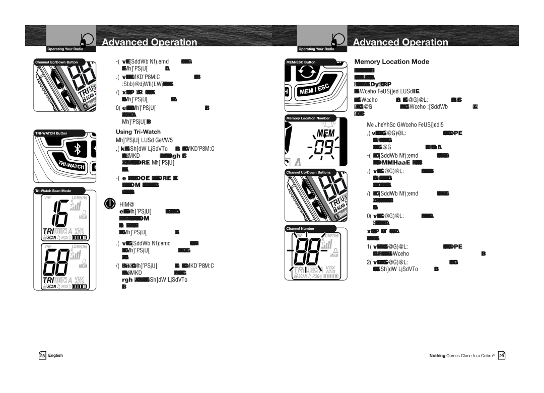 Cobra Electronics MRHH475FLTBTEU owner manual Memory Location Mode, Tri-Watch mode Using Tri-Watch Tri-Watch Scan Mode 