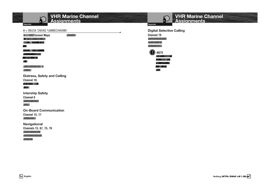 Cobra Electronics MRHH475FLTBTEU owner manual VHR Marine Channel Assignments 