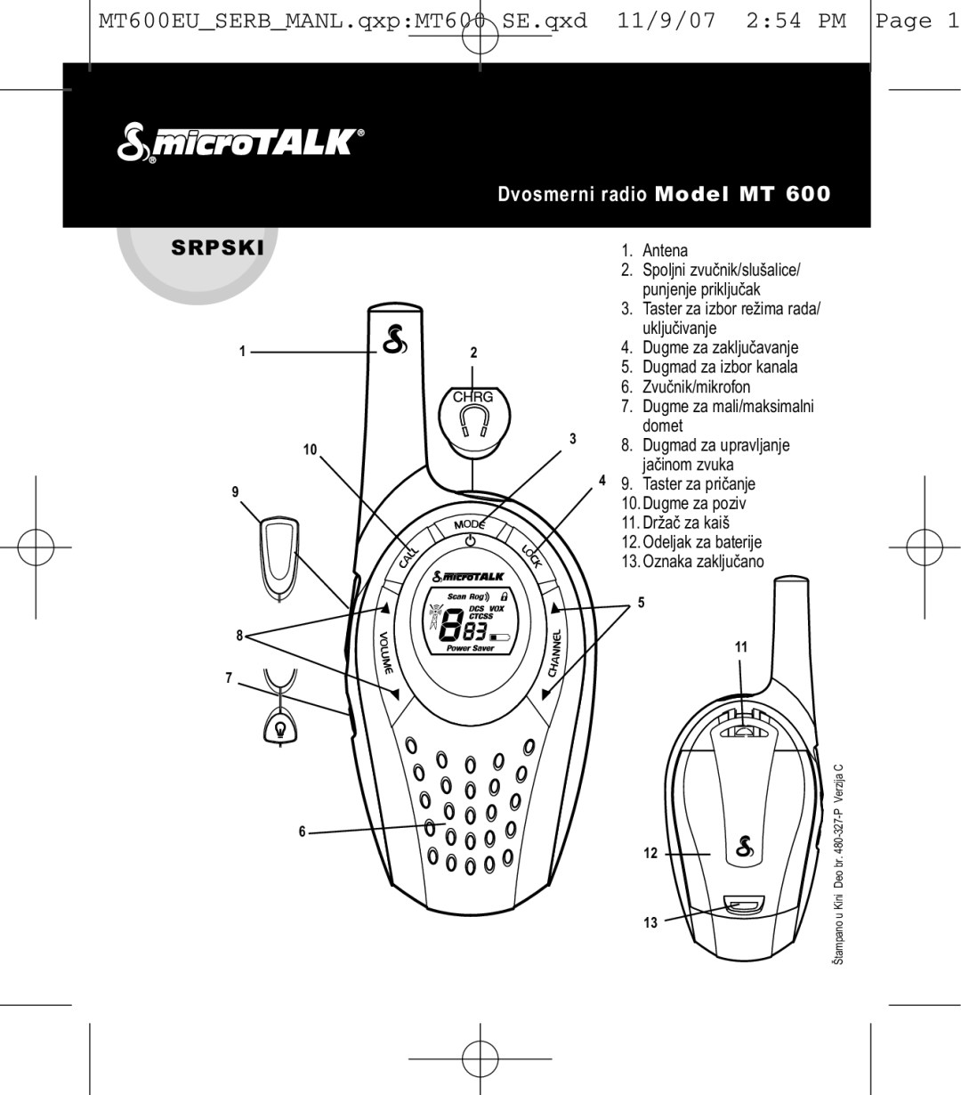 Cobra Electronics MT 600 manual MT600EUSERBMANL.qxpMT600 SE.qxd 11/9/07 254 PM, Srpski 