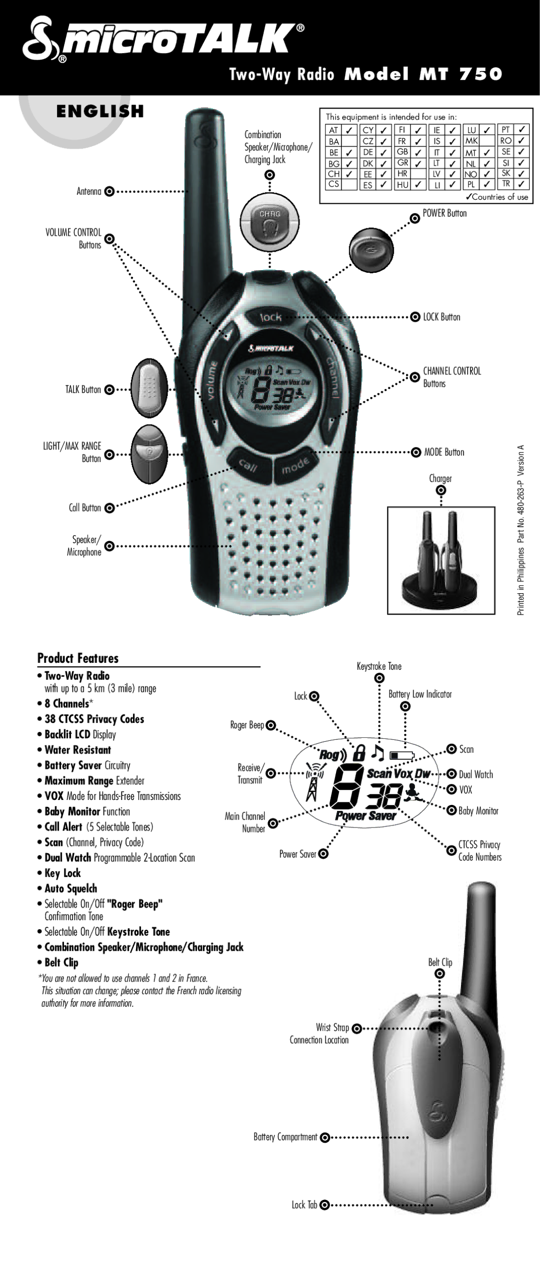 Cobra Electronics MT 750 manual English, Product Features 