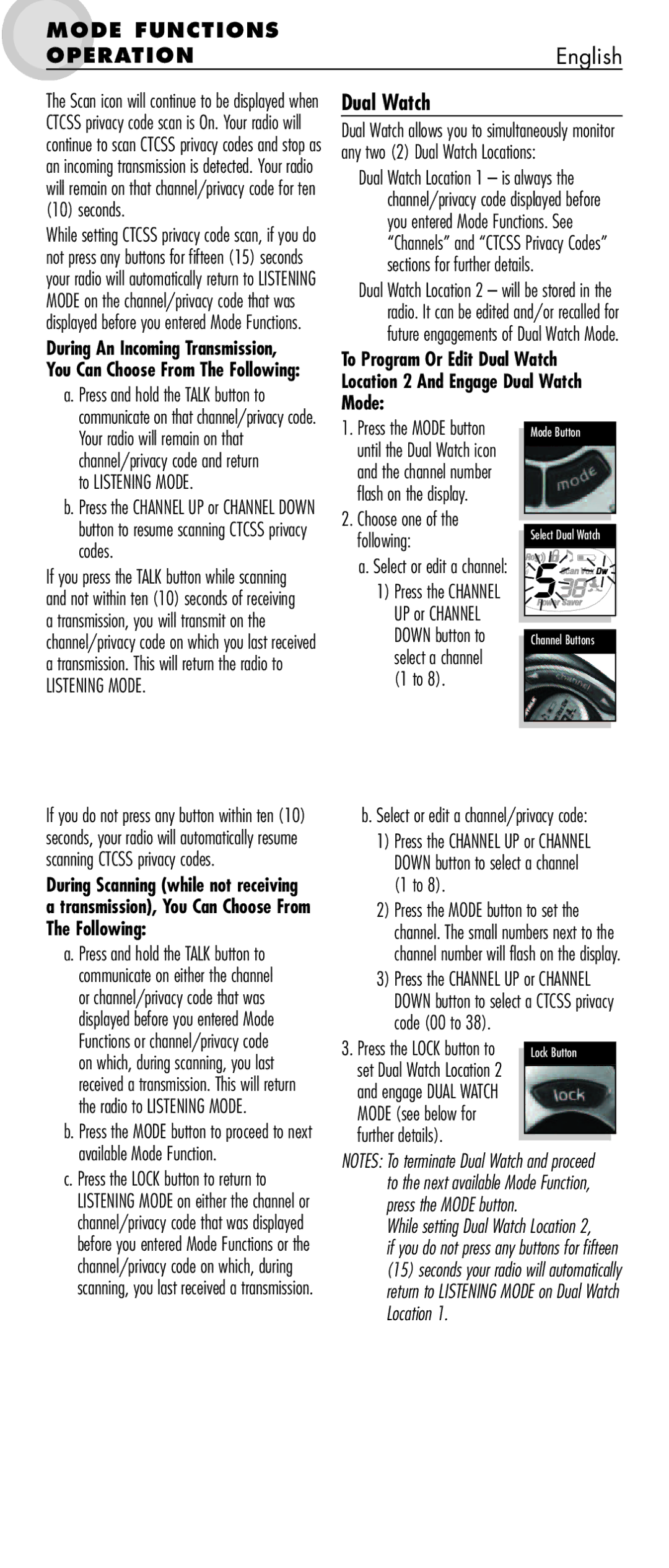 Cobra Electronics MT 750 manual Dual Watch, Further details, Choose one of the following Select or edit a channel 