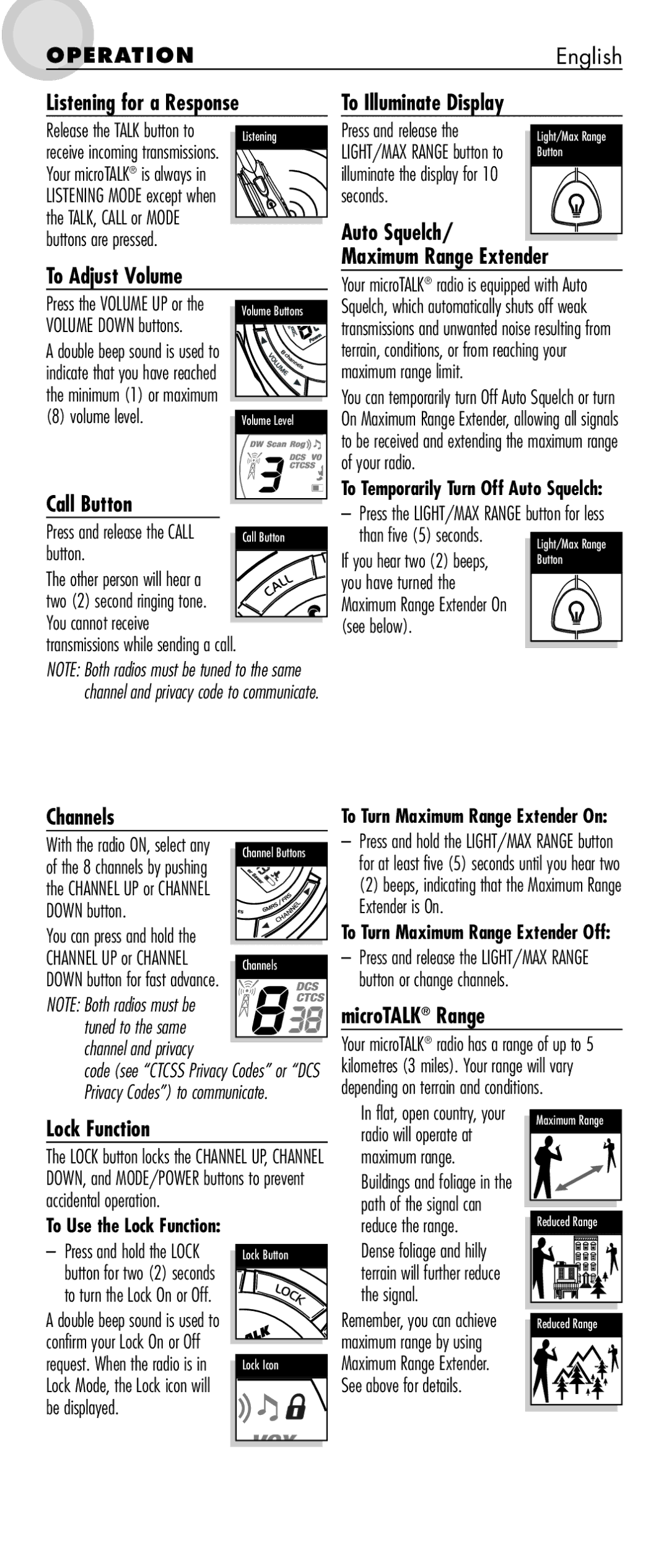 Cobra Electronics MT 850 manual Listening for a Response, To Adjust Volume, Call Button, To Illuminate Display, Channels 