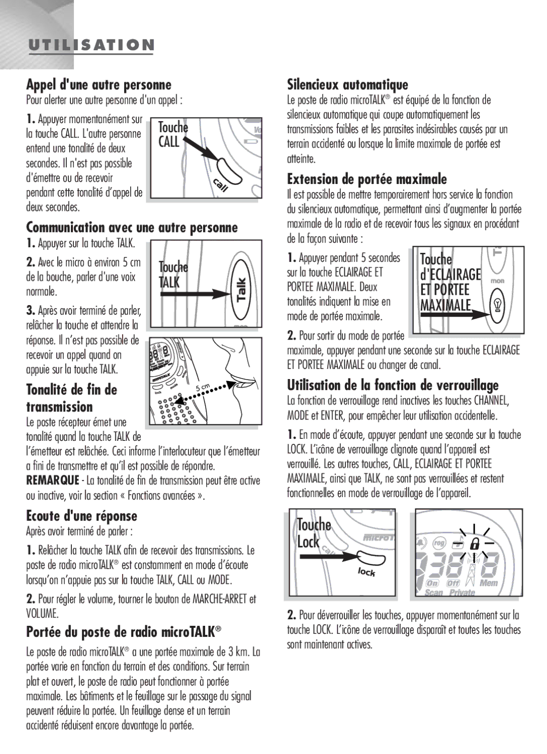 Cobra Electronics MT-900 manual Appel dune autre personne, Ecoute dune réponse, Silencieux automatique 