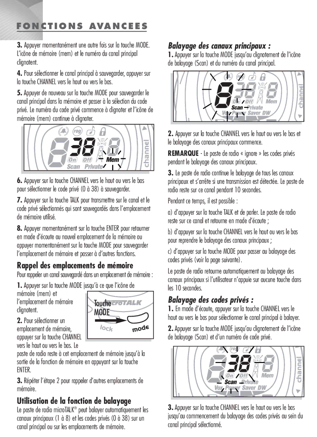 Cobra Electronics MT-900 manual Rappel des emplacements de mémoire, ’emplacement de mémoire clignotent 