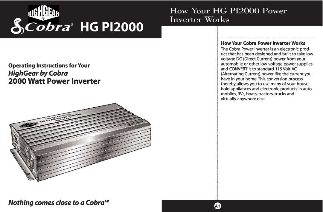 Cobra Electronics manual How Your HG PI2000 Power Inverter Works, How Your Cobra Power Inverter Works 