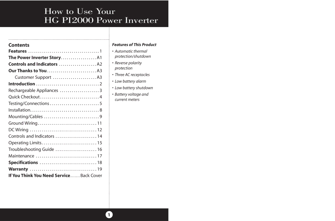 Cobra Electronics manual How to Use Your HG PI2000 Power Inverter, Contents 