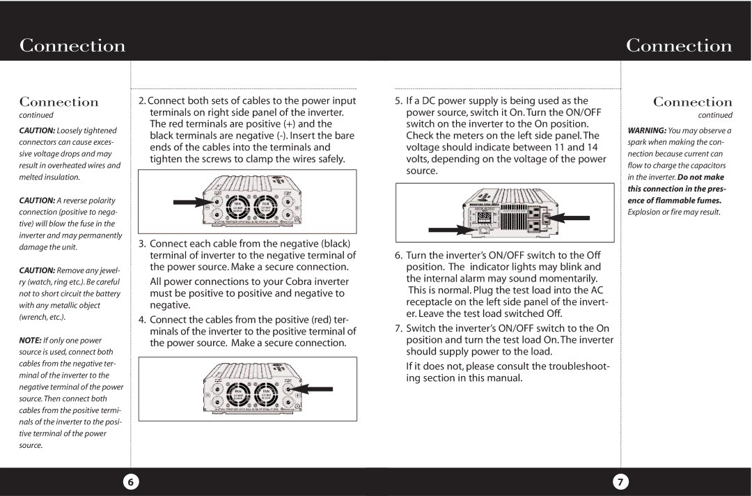 Cobra Electronics PI2000 manual Connection 