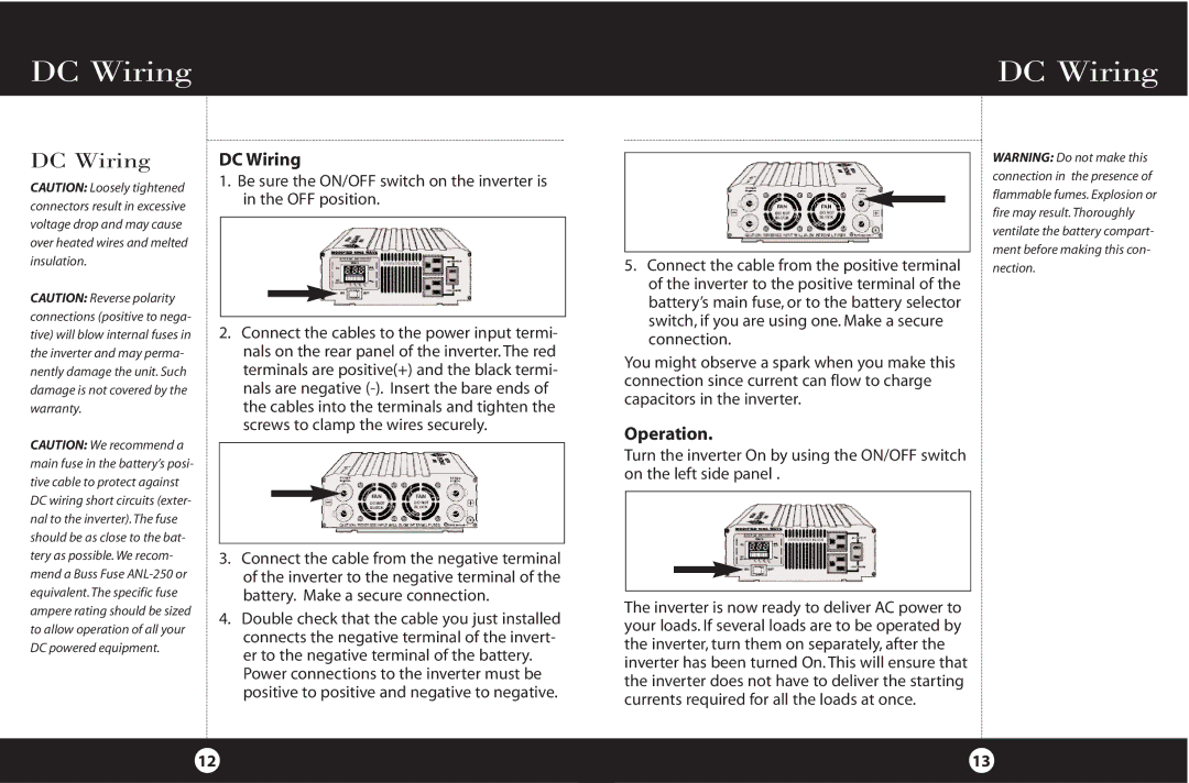 Cobra Electronics PI2000 manual DC Wiring, Operation 