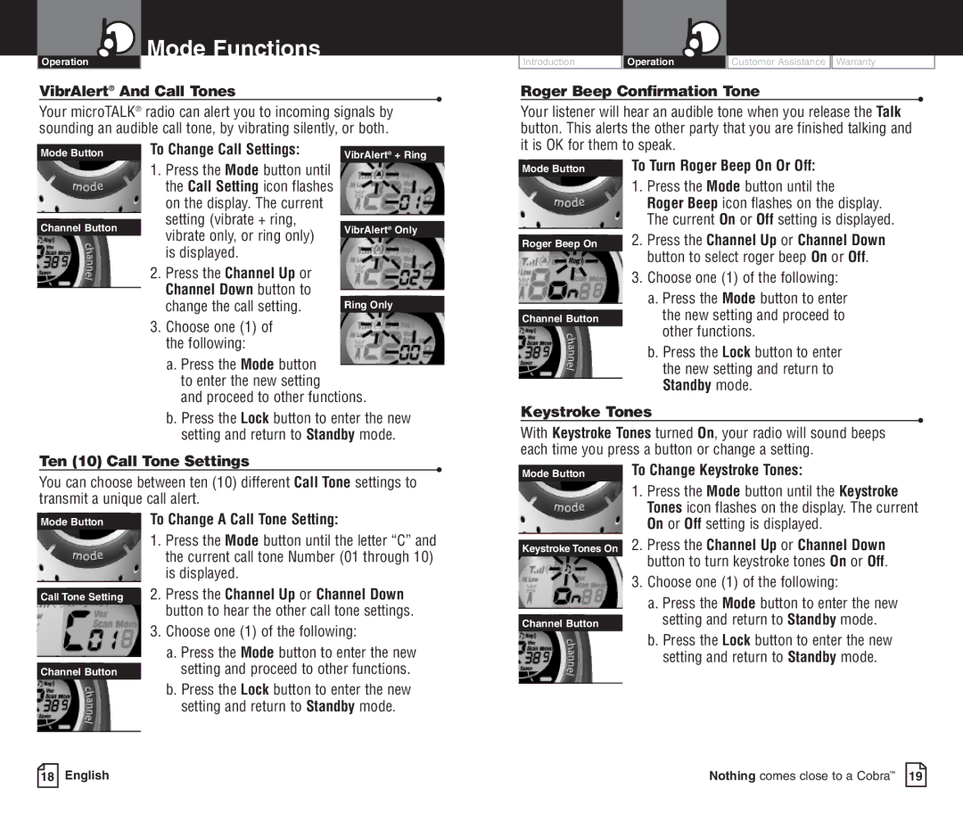 Cobra Electronics pmnPR3100DX To Change Call Settings, Setting vibrate + ring, Is displayed, Change the call setting 