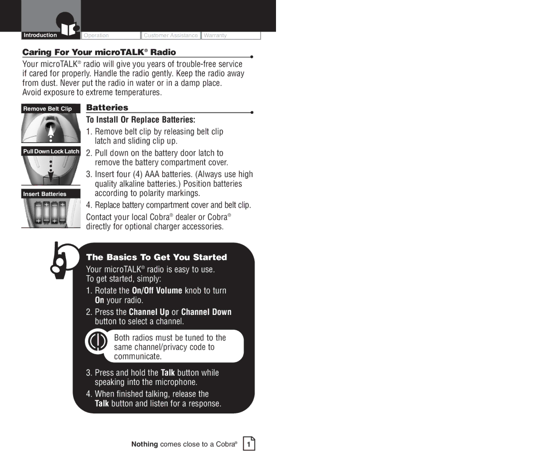 Cobra Electronics pmnPR3100DX owner manual Caring For Your microTALK Radio, Avoid exposure to extreme temperatures 