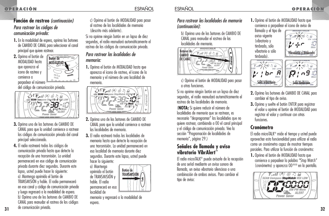 Cobra Electronics PR 1100 WX manual Cronómetro 