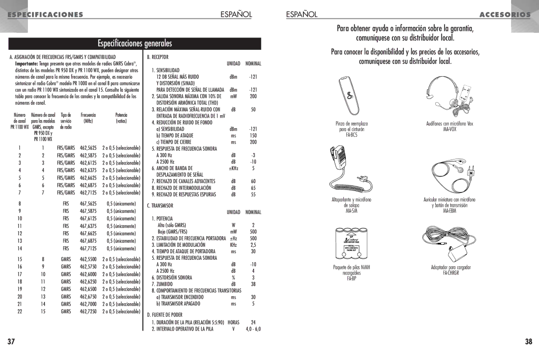 Cobra Electronics PR 1100 WX manual Comuníquese con su distribuidor local 