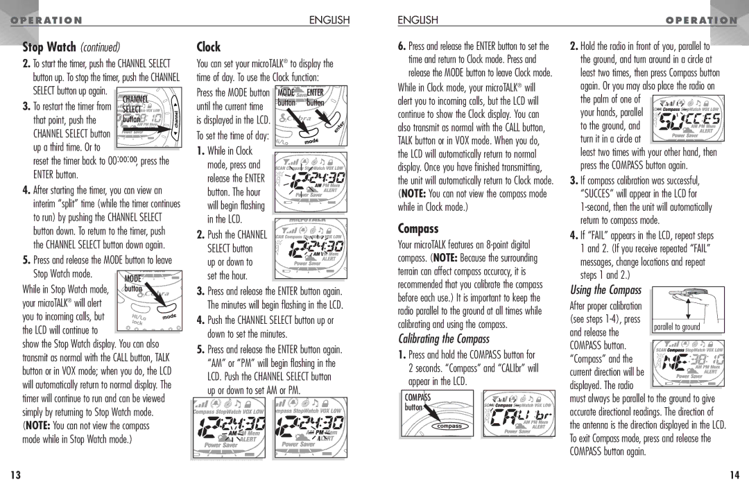Cobra Electronics PR 1100 WX manual Compass, That point, push, Mode while in Stop Watch mode 