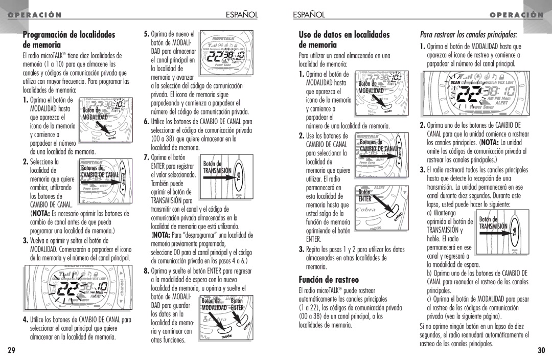 Cobra Electronics PR 1100 operating instructions Función de rastreo, Cambio DE Canal, Enter 